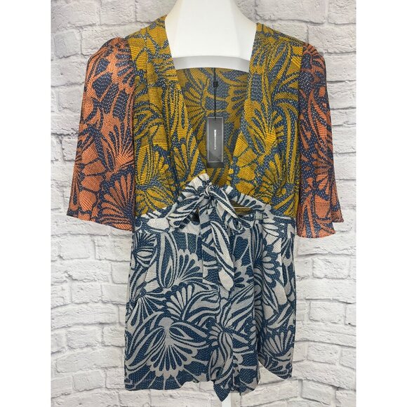 BCBG MaxAzria Ivy Print Blocked Tie Front Romper NEW Size Small - Picture 9 of 10